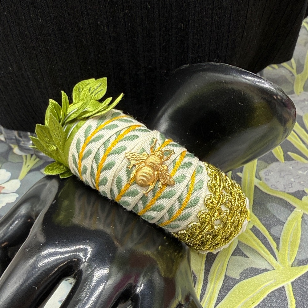 👑Adorned Crown Jewelry spring fling bee bangle bracelet green yellow